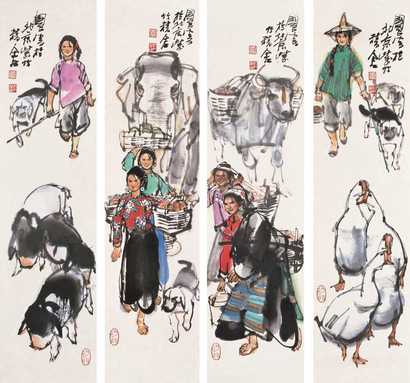 史国良 集市即景 镜心